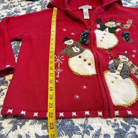 Vintage Tiara International Cardigan Snowmen Front & Back Zip Up Red Size L - Picture 10 of 11